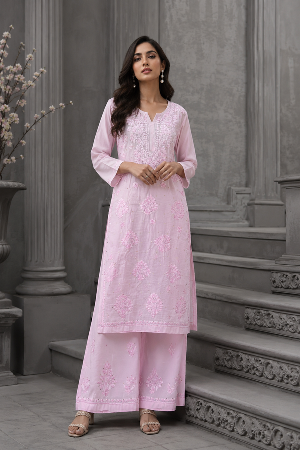 Chikankari Suit Set-Gradient Chanderi Silk with Muqesh Work