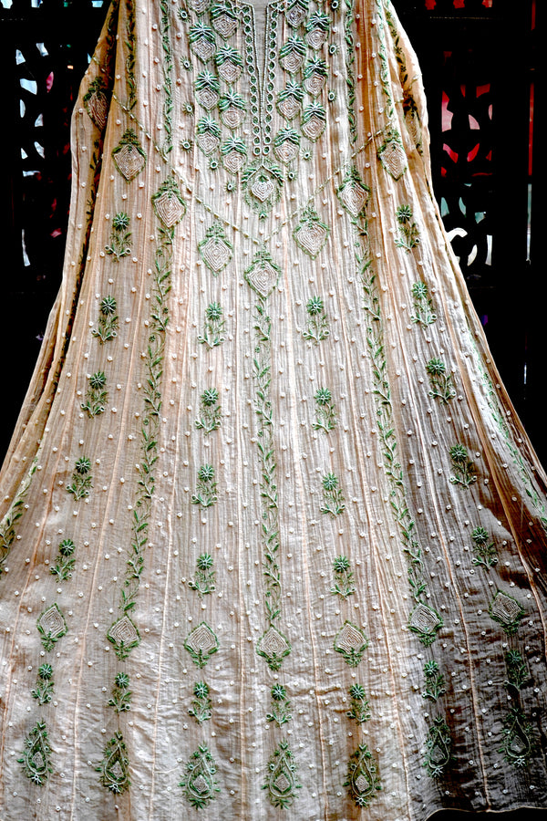 Pure Mul Chanderi Chikankari Kurta Set with Cutdana Work, Sharara & Dupatta