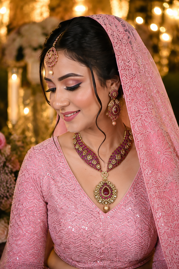 Wedding Wear Turkish Stone Style 4-Tone Polish Kundan Statement Necklace & Earring Set