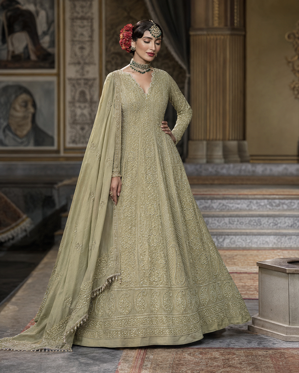 Premium Georgette Chikankari Anarkali with Bead, Cutdana Work & Dupatta