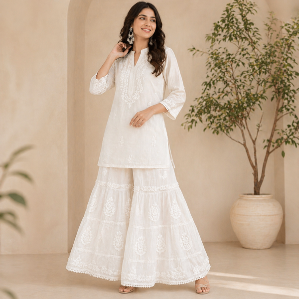 Chikankari Gharara Heavy Embroidered Cotton