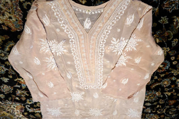 Crepe Arca Designer Peach Chikankari Co-ord Set
