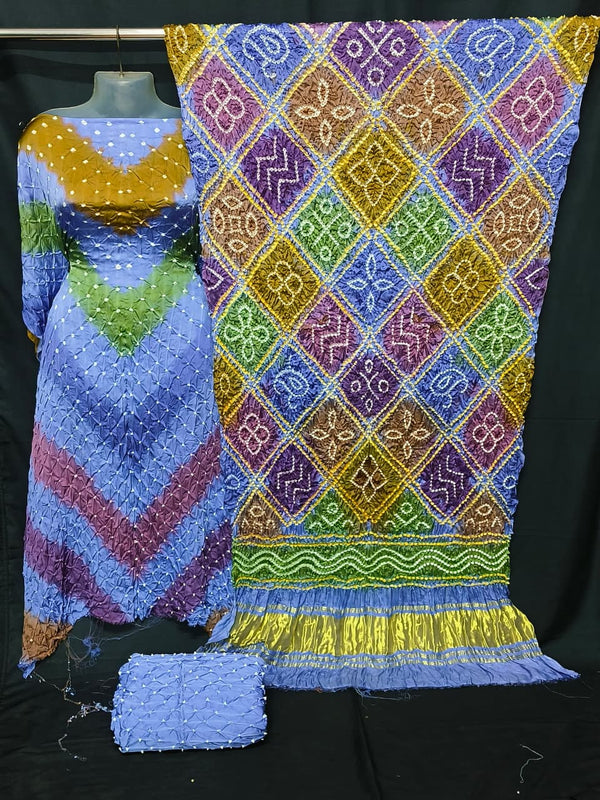 Modal Silk Kutchi Bandhej Unstitched Suit Set