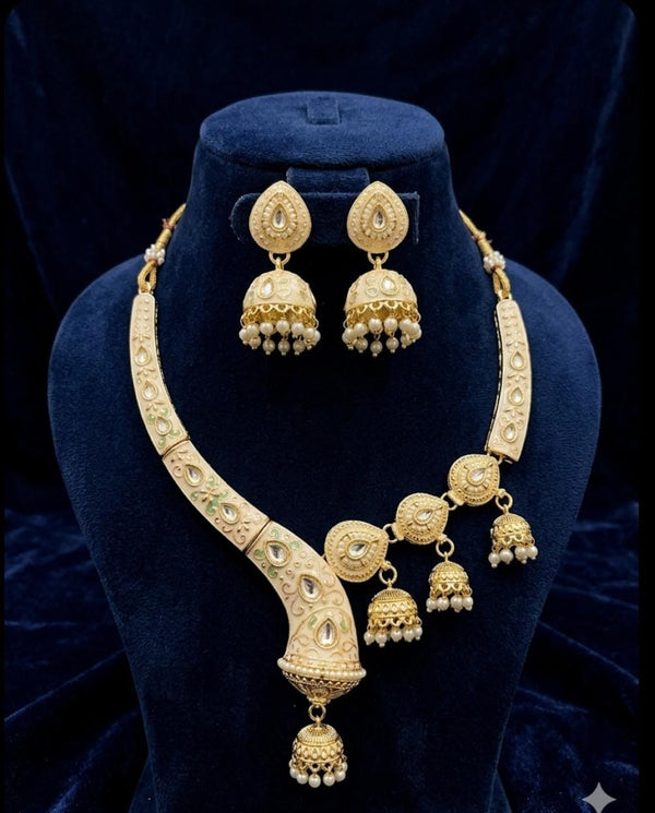 Sabyasachi Style Heritage Brass Necklace Set with Jhumka Earrings | Antique Gold Finish