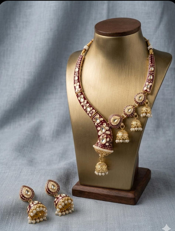 Sabyasachi Style Heritage Brass Necklace Set with Jhumka Earrings | Antique Gold Finish