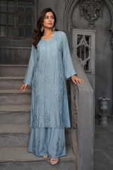 Chikankari Suit Set-Gradient Chanderi Silk with Muqesh Work