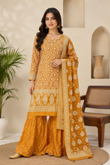 Bandhej Chinon Silk Suit Set – Unstitched set