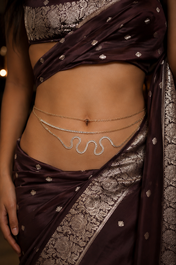 Silver-Tone Crystal Waist / Belly Chain | Draped Kamarbandh