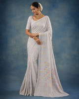 Premium Light Blue Heavy Chikankari Pure Georgette Saree with Sequin & Cutdana Work + Blouse |