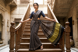 Ajrakh Black  Mirror Work Saree with Natural Dye – Kutch, Gujarat