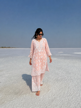 Blush Pink Lucknowi Ghas Patti Chikankari Cutwork Muslin Palazzo Set