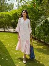 Handcrafted Lucknowi Style- Premium Brown Ghas Patti Chikankari Pure Crepe Kaftan