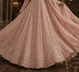 Chikankari-Premium Blush Pink Georgette Anarkali Kurti with Bead Work for Wedding & Festive Wear