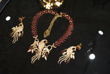 Wedding wear Turkish-Inspired Ruby Stone American Diamond Peacock Necklace & Earring Set