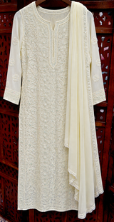 Chikankari Light Yellow Cutdana Suit Set with Pants, Dupatta & Slip in Premium Georgette