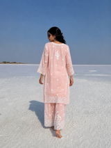 Blush Pink Lucknowi Ghas Patti Chikankari Cutwork Muslin Palazzo Set