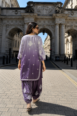 Lavender Purple Lucknowi Chikankari Ghas Patti Floral Jaal & Buti Short Kurti with Afghani Salwar Set