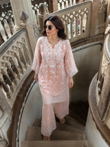 Blush Pink Lucknowi Ghas Patti Chikankari Cutwork Muslin Palazzo Set
