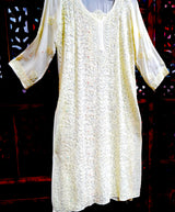 Chikankari Light Yellow Cutdana Suit Set with Pants, Dupatta & Slip in Premium Georgette