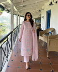 Chikankari- Premium Pink Georgette Unstitched Suit with Bead, Zari & Cutdana Work + Dupatta