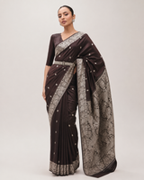 Royal Brown Banarasi Pure Mulberry Silk Silver Zari Saree