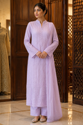 Lucknowi Chikankari Handcrafted Purple Cutdana Bead Work Georgette Unstitched Straight Suit Set