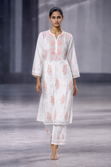 Premium White Chanderi Silk Chikankari Suit Set with Orange Do Taar Embroidery | Elegant Festive Wear