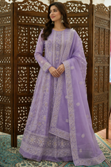 Lavender Pure Organza Chikankari Anarkali with Heavy Cutdana & Sequin Handwork