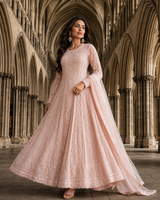 Chikankari-Premium Blush Pink Georgette Anarkali Kurti with Bead Work for Wedding & Festive Wear