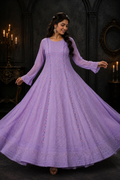 Handcrafted Lucknowi Chikankari Parsi & Mukaish Work Purple Georgette Semi-Stitched Anarkali Suit Set for Women