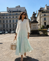 Chikankari-Premium Light Blue Ombre Ghas Patti Pure Crepe Kaftan Gown