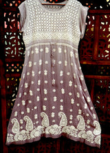 Dusty Mauve Lucknowi Chikankari Ambi Jaal Flared Frock Dress