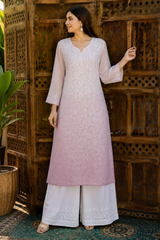 Chikankari Resham Thread Jaal Work Georgette Kurti From Lucknow– Handcrafted Ethnic Wear for Women