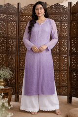 Chikankari-Handcrafted Lucknowi Resham Thread & Muqesh Work Georgette Kurti