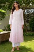 Chikankari-Handcrafted Lucknowi Resham Thread & Muqesh Work Georgette Kurti