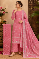 Italian Crepe Bandhej Suit with Kadhai Work-Unstitched