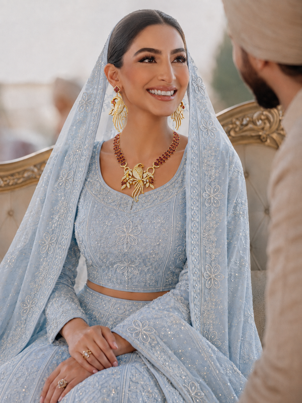 Wedding wear Turkish-Inspired Ruby Stone American Diamond Peacock Necklace & Earring Set