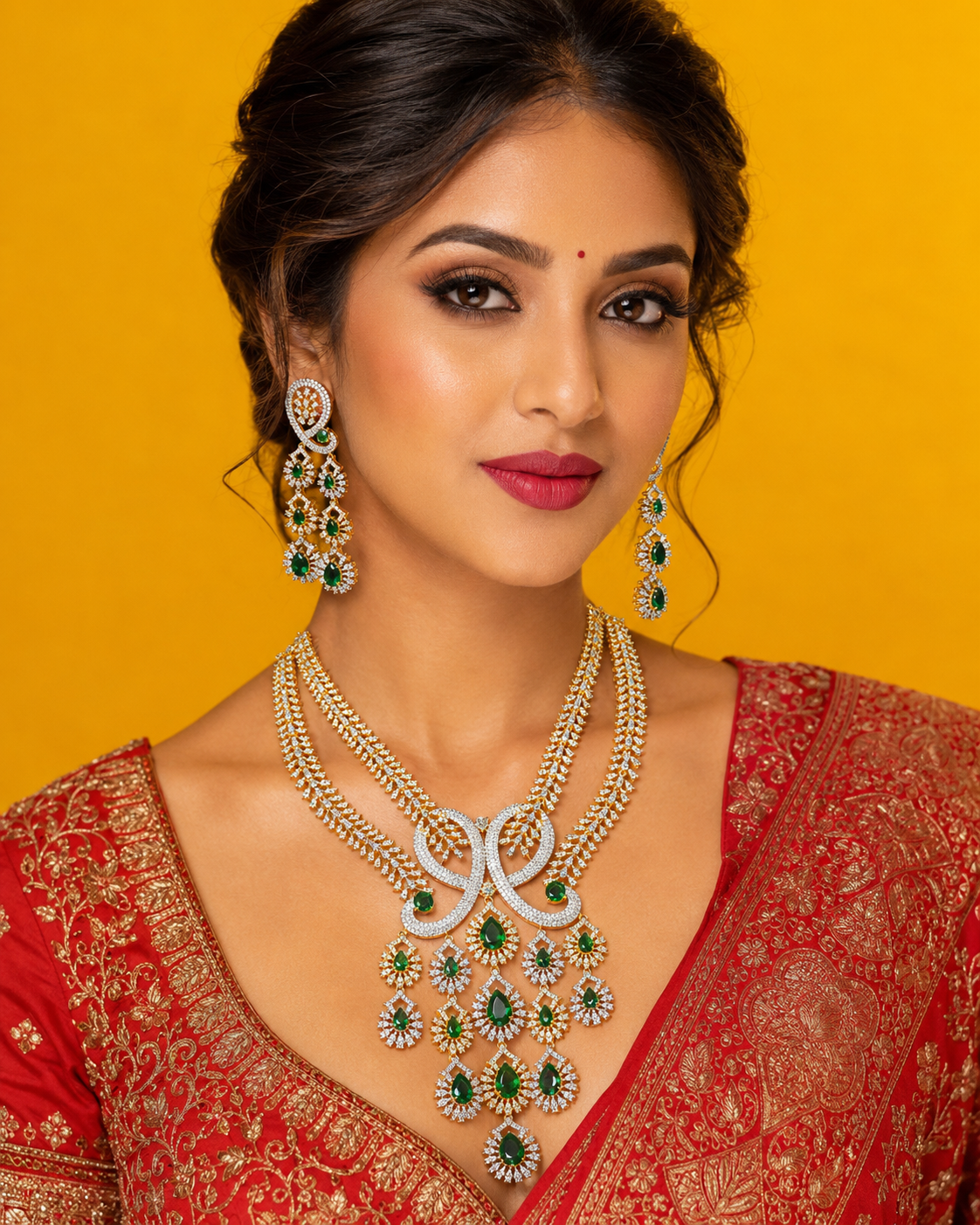 Wedding Turkish-Style 4-Tone Polish American Diamond Necklace Set