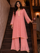 Handcrafted Lucknowi Chikankari Mukaish Work Georgette Straight Suit with Sharara | Stitched | Without Dupatta