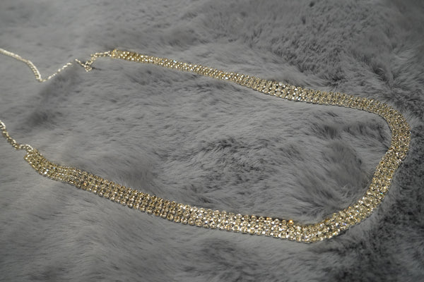 Silver-Tone Triple-Line Jarkan Crystal Waist / Belly Chain | Sparkling Kamarbandh