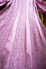Onion Pink Pure Mul Chanderi Chikankari Anarkali Gown with Pitta & Mukaish Work and Dupatta