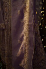 Purple Organza Cutdana Anarkali Suit with Dupatta
