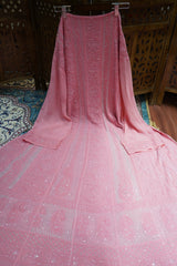 Handcrafted Lucknowi Chikankari Heavy Multi Cutdana Work Peach Georgette Semi-Stitched Anarkali Suit with Dupatta