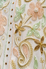 Handcrafted Lucknowi Chikankari Cutdana, Bead & Gota Patti Work White Georgette Semi-Stitched A-Line Suit Set for Women