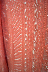 Premium Dark Peach Lucknowi Chikankari Pure Georgette Saree with Heavy Bead Work & Blouse