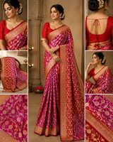 Pink & Red Bandhej Pure Georgette Saree – Jamnagar