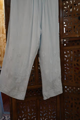 Lucknowi Party Wear-Premium Ice Blue Ombre Cutdana Chikankari Georgette Suit Set with Palazzo & Dupatta