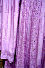 Onion Pink Pure Mul Chanderi Chikankari Anarkali Gown with Pitta & Mukaish Work and Dupatta