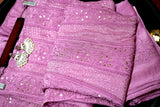 Onion Pink Pure Mul Chanderi Chikankari Anarkali Gown with Pitta & Mukaish Work and Dupatta