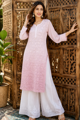 Chikankari-Handcrafted Lucknowi Resham Thread & Muqesh Work Georgette Kurti